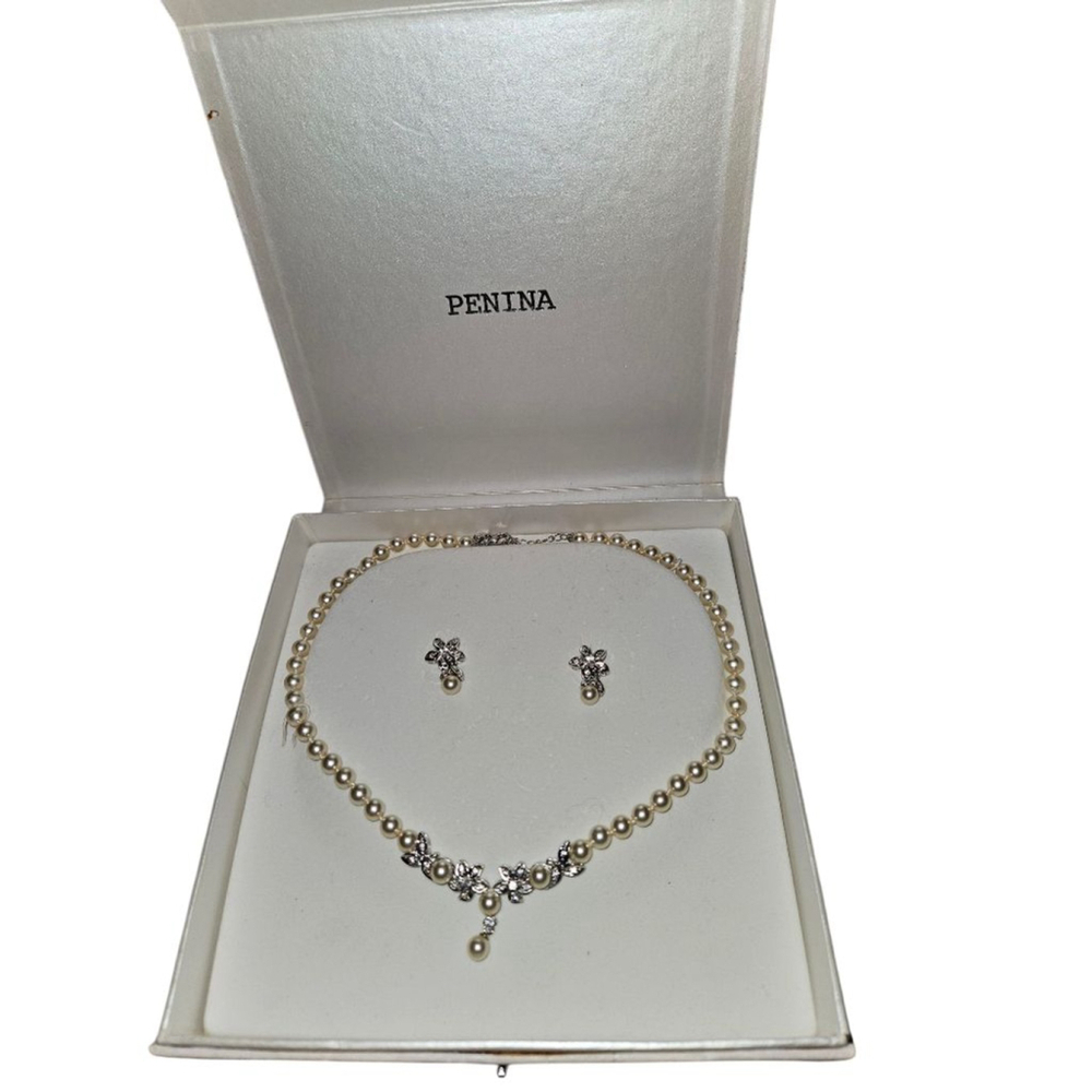 Women's Penina Pearl Necklace & Earring Boxed Set New